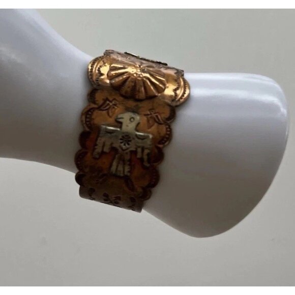 Vintage Native American Navajo Copper Thunderbird eagle Cuff Bracelet Sz 6.5” - Picture 4 of 16